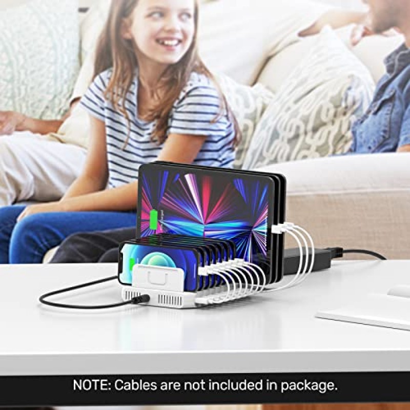 여러 장치를 위한 Unitek 충전 스테이션, 조정 가능한 분배기가 있는 USB 충전 도크, QC 3.0 및 SmartIC, iPhone, iPad, 태블릿 정리 스탠드-(UL 인증)