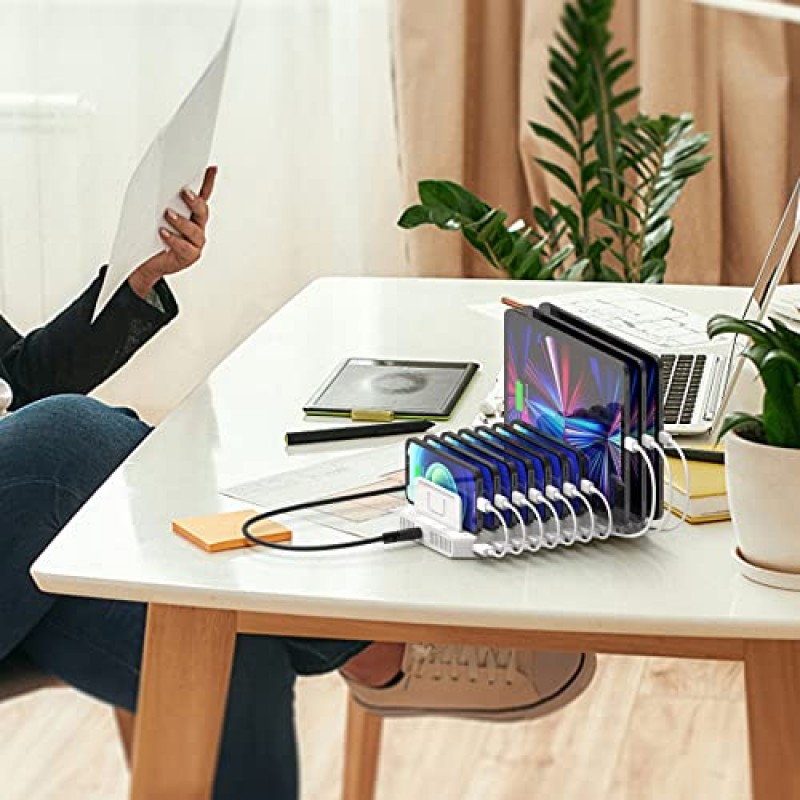 여러 장치를 위한 Unitek 충전 스테이션, 조정 가능한 분배기가 있는 USB 충전 도크, QC 3.0 및 SmartIC, iPhone, iPad, 태블릿 정리 스탠드-(UL 인증)