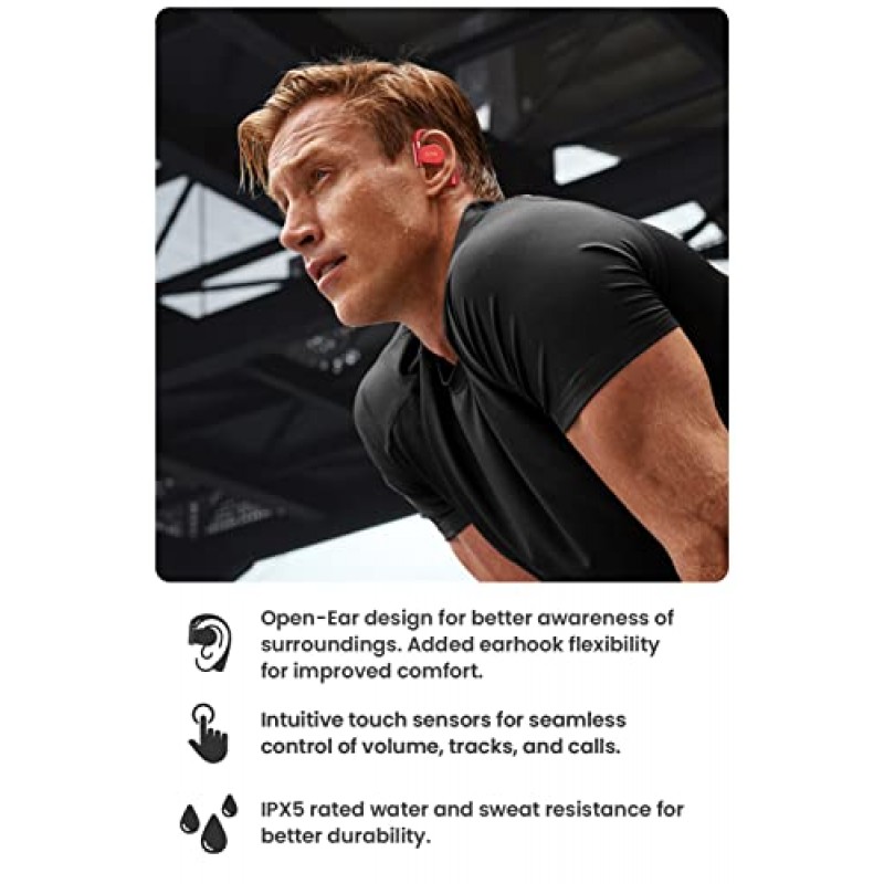 Cleer Audio ARC II 스포츠 Bluetooth 5.3, Android 및 iPhone용 오픈이어 헤드폰, 무선 이어버드, 35시간 배터리 수명, IPX5 방수, 다중 지점 연결 기능이 있는 듀얼 16.3mm 드라이버 레드