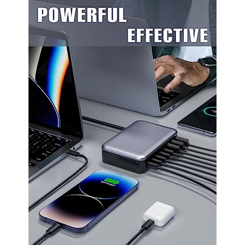 185W USB C 충전기, 8포트 고속 충전 스테이션, 65W Type C 노트북 고속 충전기, MacBook Pro/Air iPad Pro/Air iPhone 14 13 12/Pro Max Galaxy Note S22 Pixel과 호환 가능