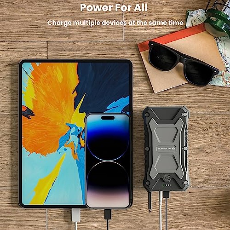 TECHSMARTER 30000mAh 견고한 방수 65W USB-C 및 15W 무선 ​​충전 휴대용 충전기, 야외 활동, 하이킹, 캠핑용 노트북 전원 은행, iPhone, iPad, MacBook, Samsung, Android와 호환 가능