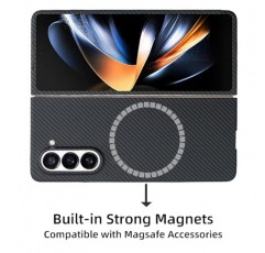 MagSafe와 호환되는 Samsung Galaxy Z Fold 5 5G용 Sisyphy 아라미드 섬유 케이스, 탄소 섬유 질감이 있는 600D 검정색, 슈퍼 슬림 보호 커버 스킨, 소프트 터치 견고하고 내구성이 뛰어난 스냅온 뒷면 커버