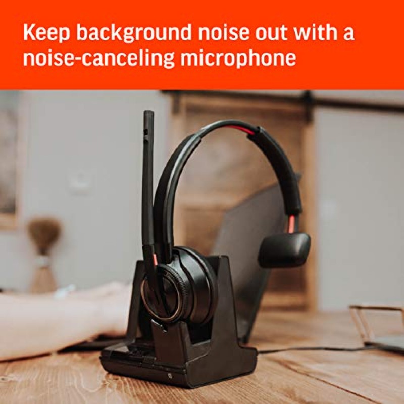 Plantronics - Savi 8210 Office 무선 DECT 헤드셋(폴리) - 싱글 이어(모노) - Bluetooth를 통해 PC/Mac 또는 휴대폰에 연결 가능 - Teams(인증), Zoom과 작동