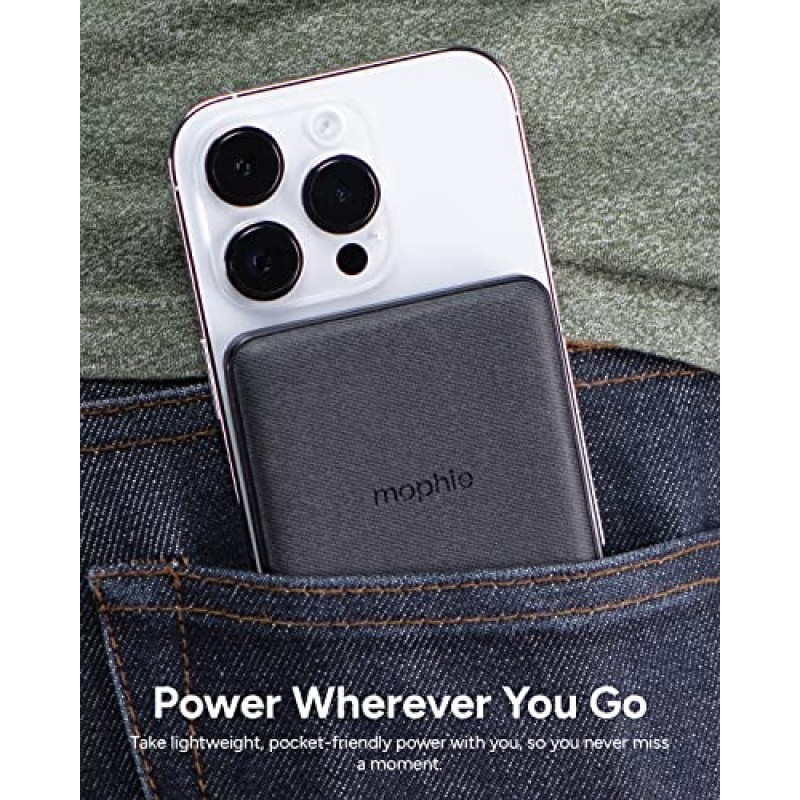 PD 보조베터리 및 Snap+ Juice Pack Mini가 포함된 mophie Powerstation 2023 - 5000mAh 내부 배터리가 포함된 무선 휴대용 마그네틱 충전기, 블랙