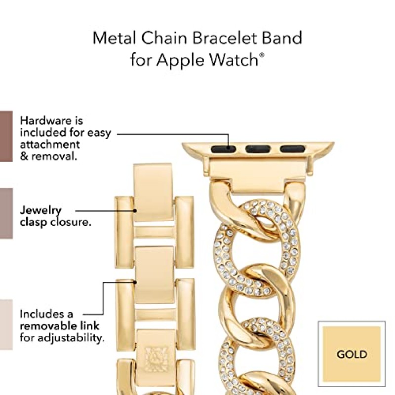 Apple Watch용 Anne Klein 패션 체인 팔찌, 안전하고 조절 가능하며 Apple Watch 교체 밴드, 대부분의 손목에 맞습니다.