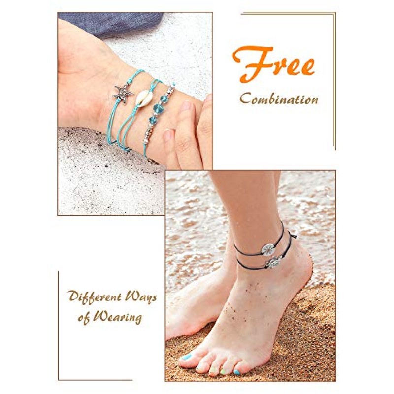 Hicarer 21 조각 서퍼 웨이브 팔찌 오션 웨이브 조정 가능한 방수 수제 우정 팔찌 Anklets 여성을위한 보석 하이틴