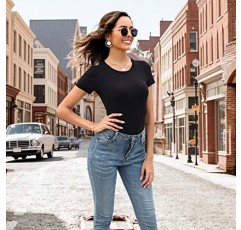 MLYENX 5 팩 바디 슈트 여성용 반팔 라운드 넥 캐주얼 스트레치 기본 티셔츠 바디 슈트 셔츠
