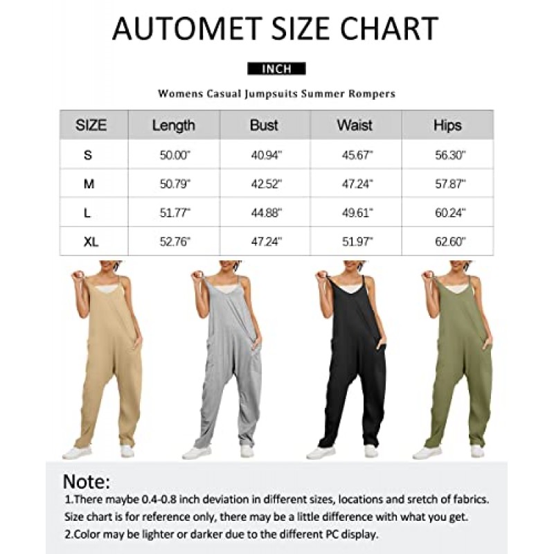 여성을위한 AUTOMET 점프 슈트 캐주얼 여름 Rompers 민소매 느슨한 스파게티 스트랩 헐렁한 오버올 포켓이있는 점퍼 2023