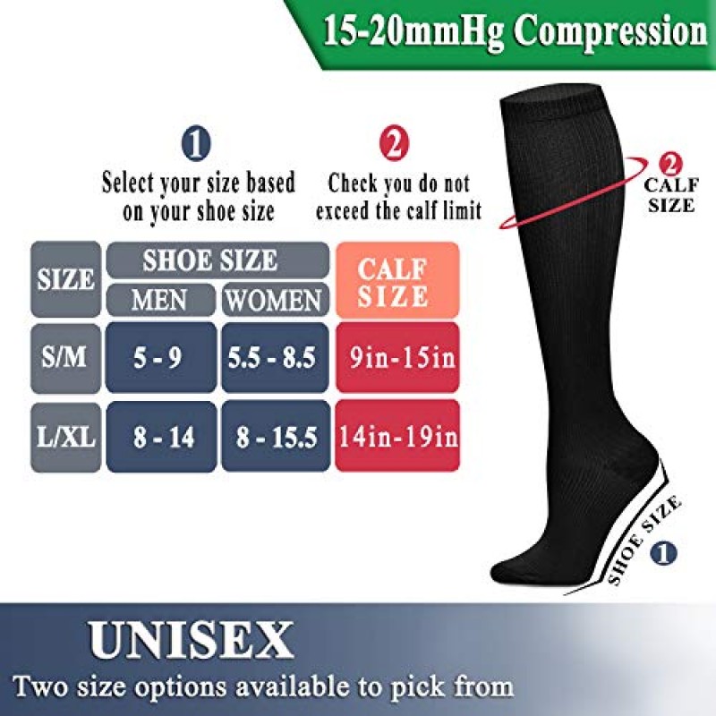 QUXIANG 3쌍 여성 및 남성용 압축 양말 혈액 순환 - 운동 사이클링 달리기에 가장 적합 - 15-20 mmHg