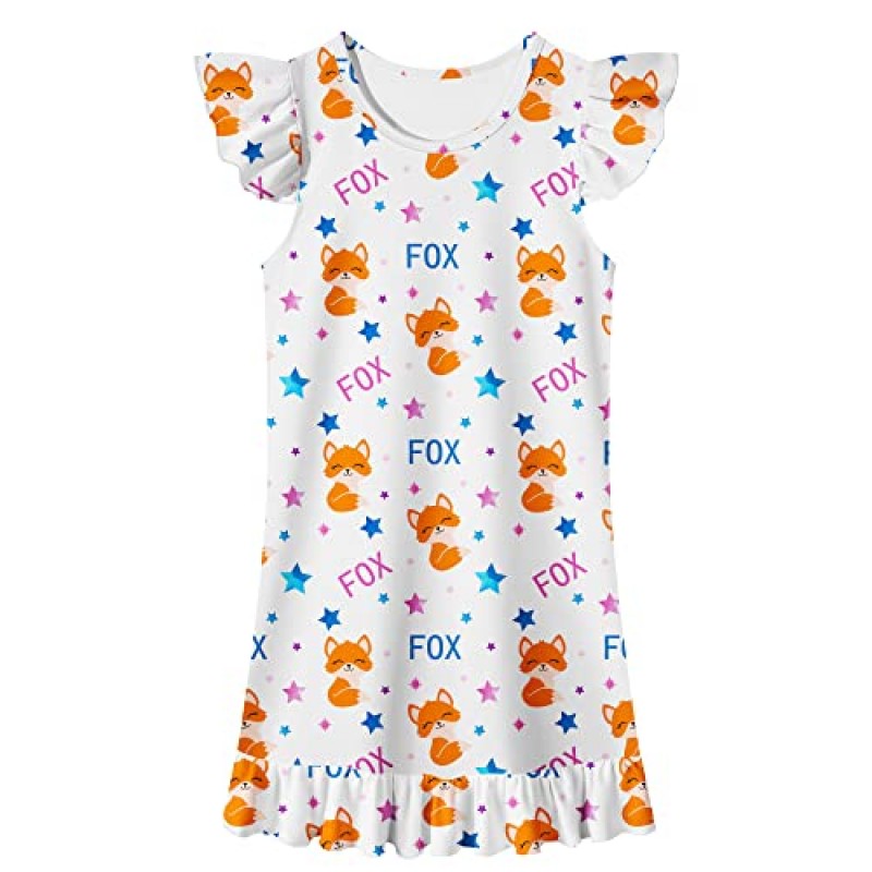 LQSZ 2Pcs 소녀 잠옷 3-10 년 플러터 반팔 드레스 Nightdress Sleepwear 소녀를위한 잠옷 잠옷