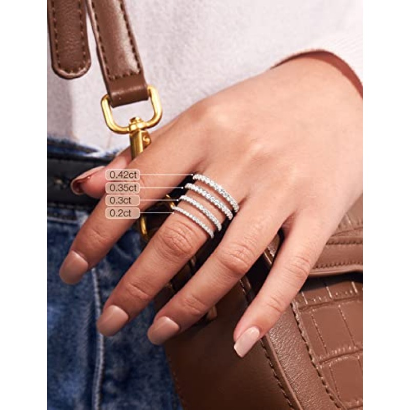 IMOLOVE Moissanite 웨딩 밴드, 여성용 결혼 반지, 0.3ct D 컬러 VVS1 연구소 제작 다이아몬드 스털링 실버 반지 하프 영원 쌓을 수 있는 약혼 반지 기념일 밴드 사이즈 3-13