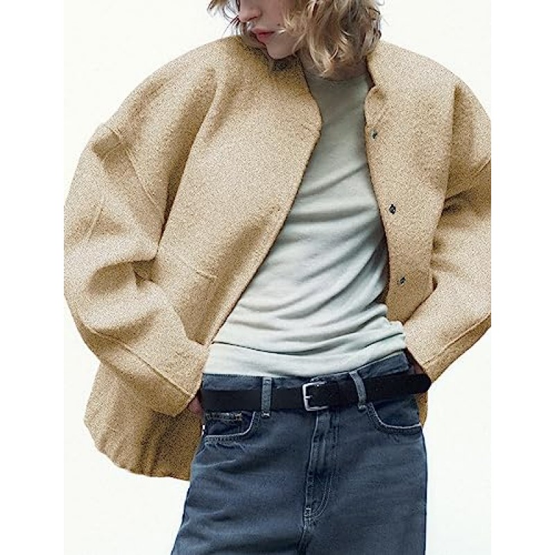 UANEO 여성 폭격기 재킷 캐주얼 오버사이즈 울 혼합 대표팀 가을 재킷 Shacket Outwear