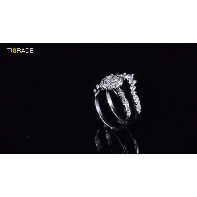 TIGRADE 1CT 신부 반지 세트 눈물 웨딩 밴드 빈티지 배 큐빅 지르코니아 약혼 반지 헤일로 CZ 약속 반지 여성을위한 선물 크기 3-12