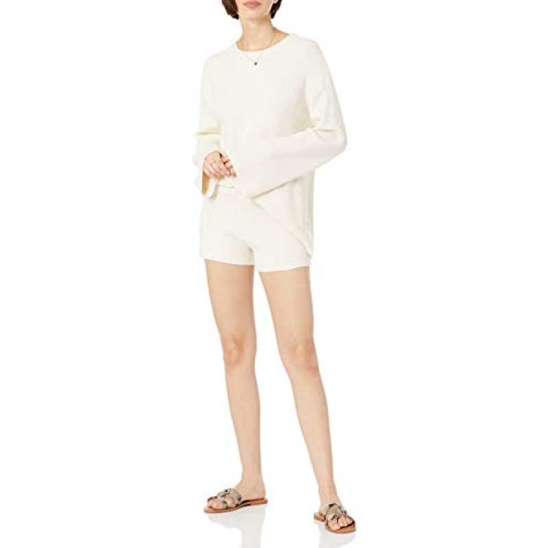 The Drop 여성용 앨리스 크루넥 백 슬릿 골지 풀오버 스웨터