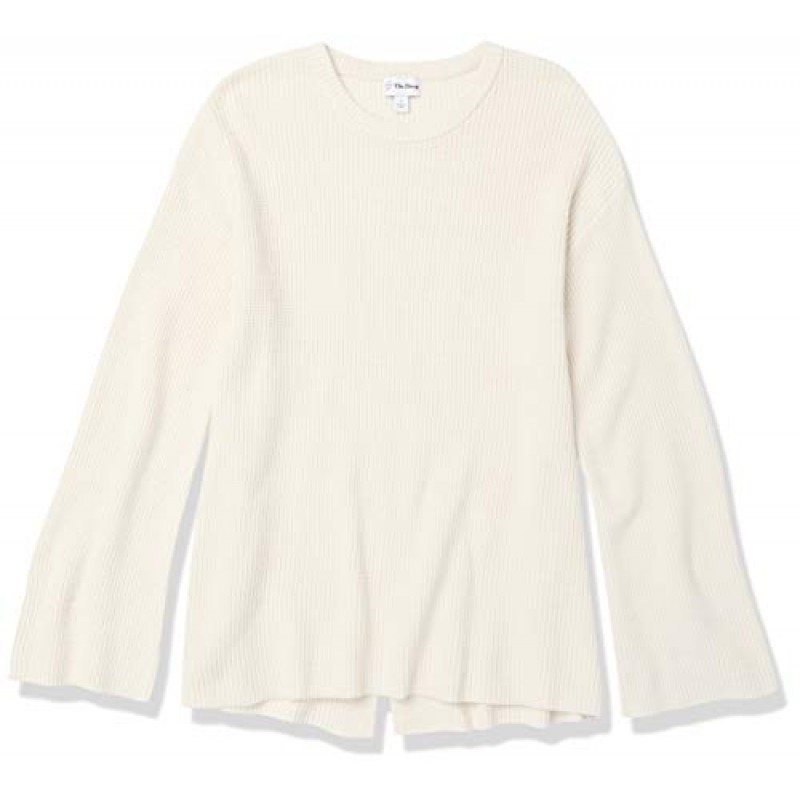 The Drop 여성용 앨리스 크루넥 백 슬릿 골지 풀오버 스웨터