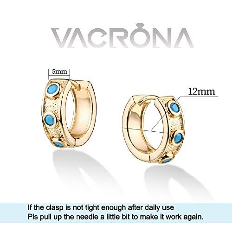 VACRONA 큐빅 지르코니아 허기 귀걸이 14k 골드 도금 작은 귀걸이 작은 허기 후프 귀걸이 여성을위한 간단한 경량 농구 선물