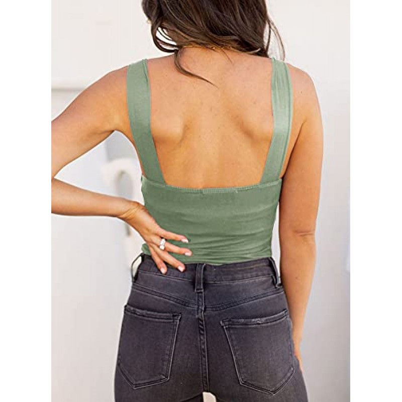 REORIA Womens 섹시 스퀘어 넥 민소매 탱크 탑 바디 슈트 Clubwear