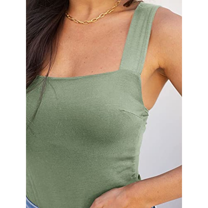 REORIA Womens 섹시 스퀘어 넥 민소매 탱크 탑 바디 슈트 Clubwear