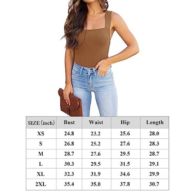REORIA Womens 섹시 스퀘어 넥 민소매 탱크 탑 바디 슈트 Clubwear