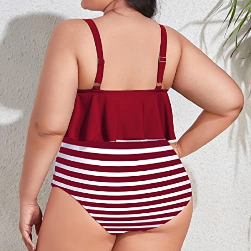 Mooncore Womens 플러스 사이즈 수영복 Tankini 하이 웨이스트 수영복 Flounce 비키니 수영복 투피스 수영복