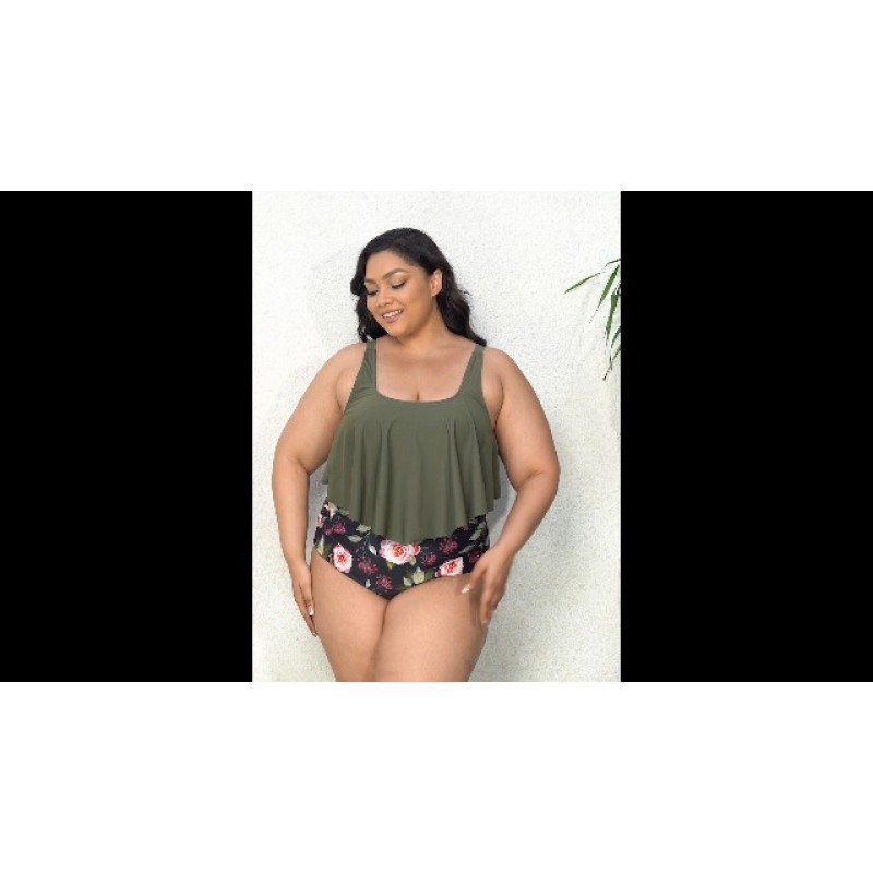 Mooncore Womens 플러스 사이즈 수영복 Tankini 하이 웨이스트 수영복 Flounce 비키니 수영복 투피스 수영복
