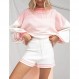 Rxozrxoz 여성 캐주얼 스트라이프 2 피스 니트 의상 Crewneck 와이드 레그 풀오버 니트 반바지 스웨터 세트