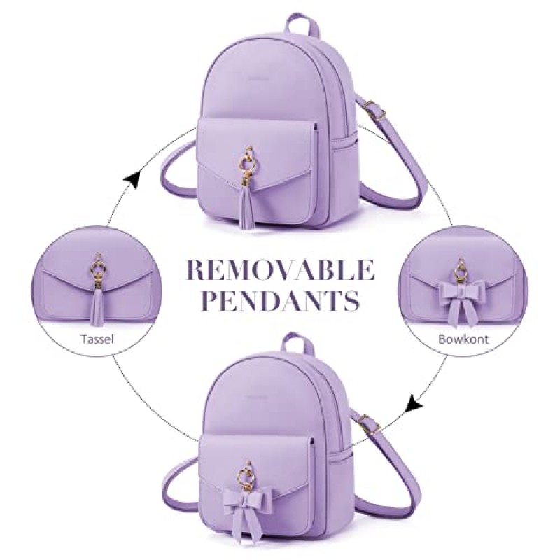 ECOSUSI 여성용 미니 배낭 귀여운 Bowknot 소형 배낭 지갑 여성용 가죽 Bookbag Satchel Bags, Charm Tassel