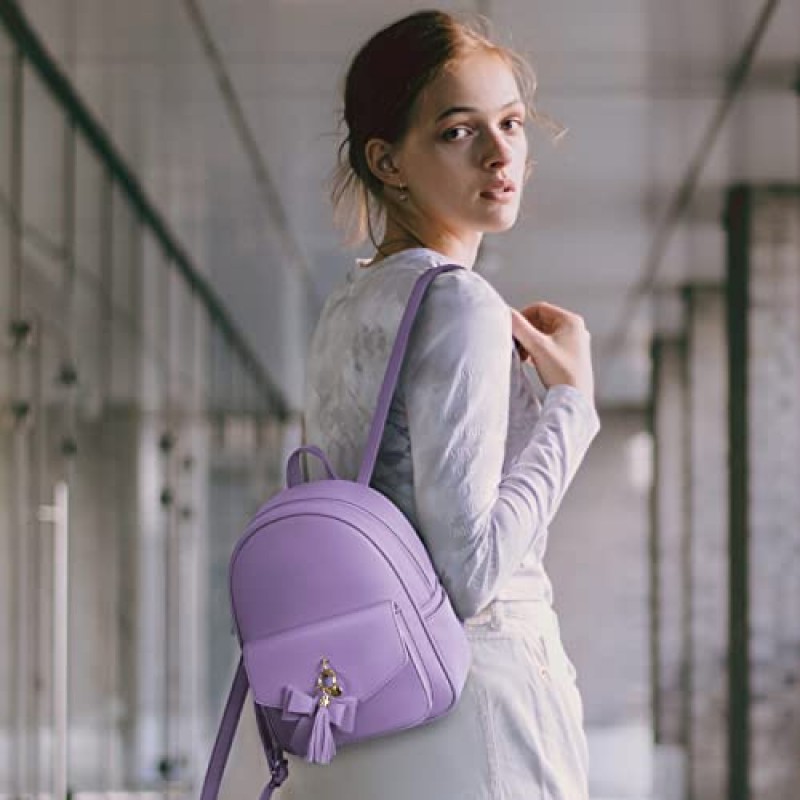 ECOSUSI 여성용 미니 배낭 귀여운 Bowknot 소형 배낭 지갑 여성용 가죽 Bookbag Satchel Bags, Charm Tassel