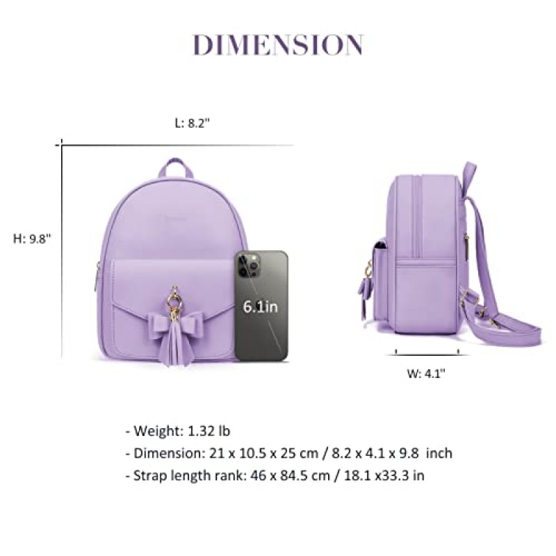 ECOSUSI 여성용 미니 배낭 귀여운 Bowknot 소형 배낭 지갑 여성용 가죽 Bookbag Satchel Bags, Charm Tassel