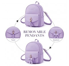 ECOSUSI 여성용 미니 배낭 귀여운 Bowknot 소형 배낭 지갑 여성용 가죽 Bookbag Satchel Bags, Charm Tassel