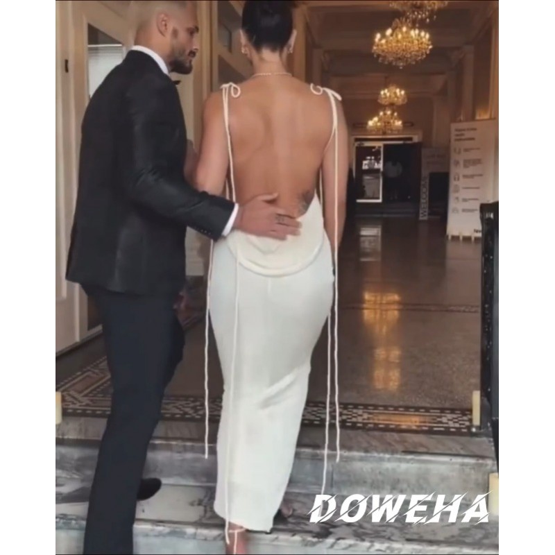 Doweha 여성 백 레이스 카울 넥 칵테일 드레스 홀터 슬립 긴 세미 공식 파티 웨딩 게스트 2023 봄 여름 맥시 드레스