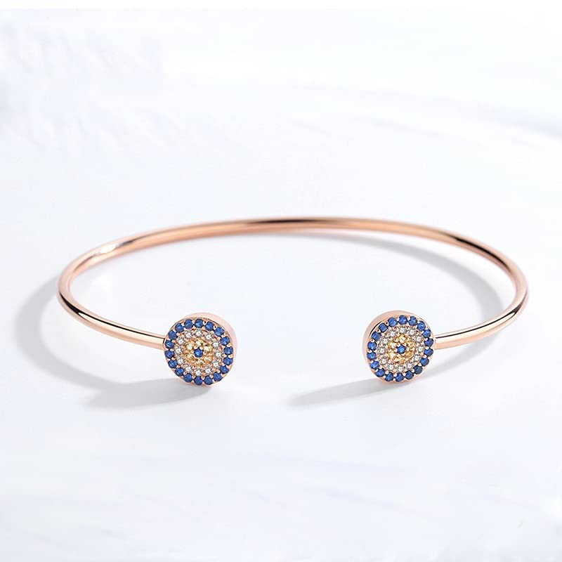 PAENENPH 14K 골드 Moissanite 이블 아이 커프 팔찌 여성용, 독특한 블루 사파이어 악마의 눈 오픈 팔찌 팔찌, 그녀를위한 패션 주얼리 선물