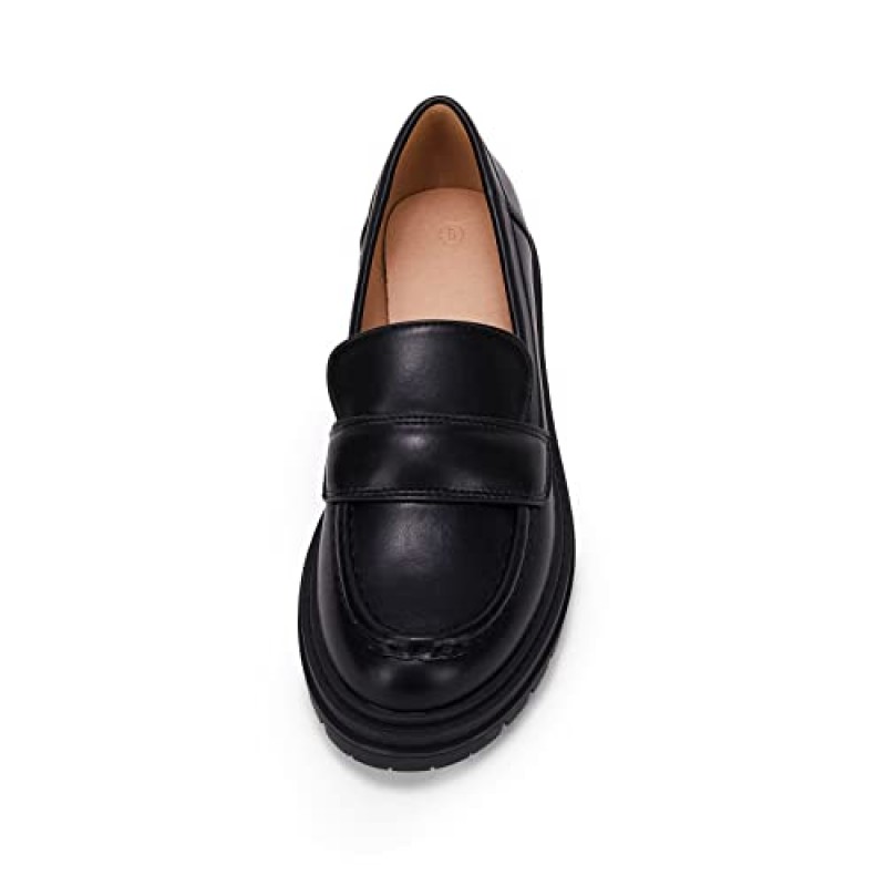 Womens Chunky Platform Loafer 라운드 발가락 미끄럼 방지 러그 단독 인조 가죽 캐주얼 슬립 온 작업 사무실 드레스 슈즈