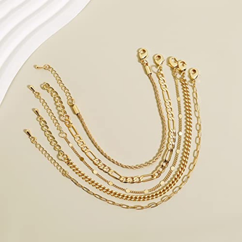 CONRAN KREMIX 14K 리얼 골드 채워진 여성용 팔찌 Stackable Dainty Link 골드 팔찌 세트 트렌디 쥬얼리