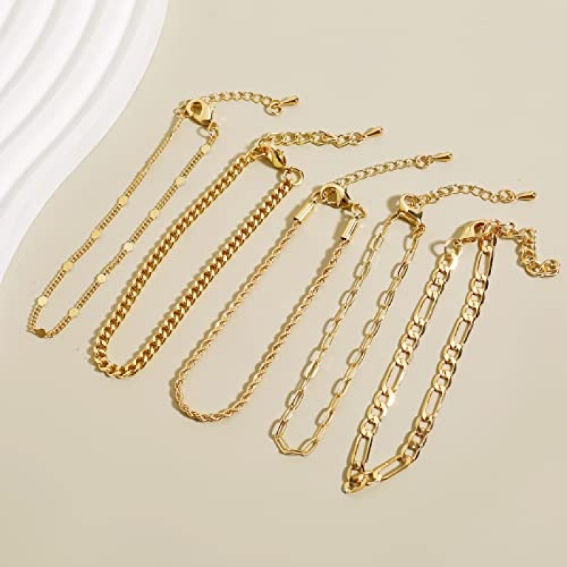 CONRAN KREMIX 14K 리얼 골드 채워진 여성용 팔찌 Stackable Dainty Link 골드 팔찌 세트 트렌디 쥬얼리