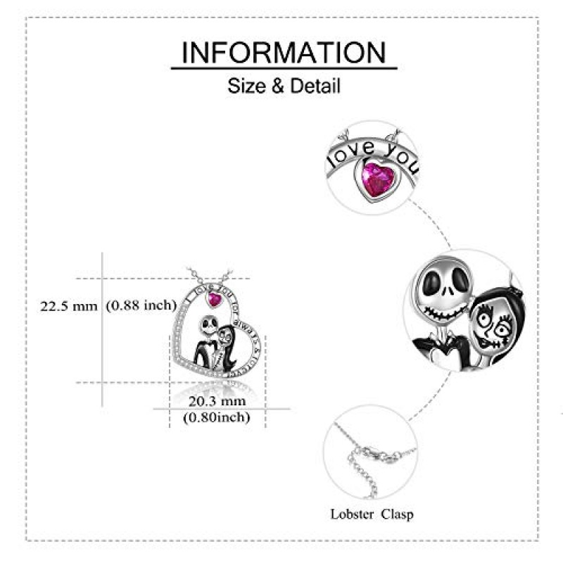 ONEFINITY 악몽 목걸이 선물 스털링 실버 잭 인피니티 하트 펜던트 목걸이 해골 쥬얼리 여성 아내 딸을위한 생일 선물