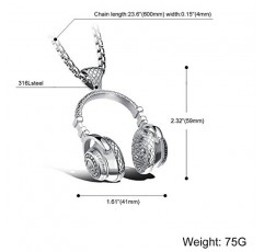 남성용 Apopo 패션 스테인레스 스틸 헤드폰 펜던트 목걸이