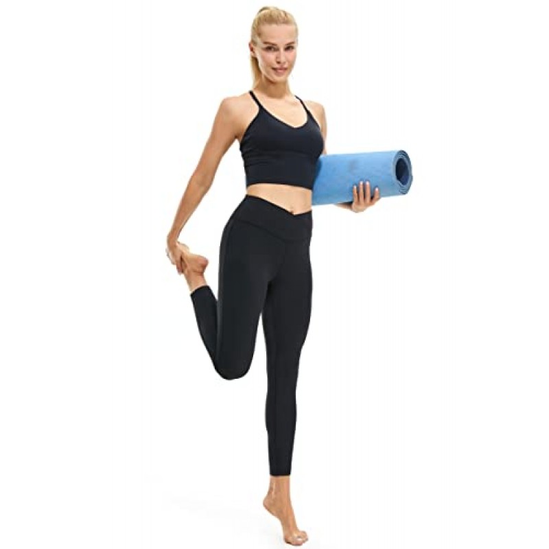 TOPYOGAS 여성 캐주얼 해적판 요가 바지 V 크로스오버 하이 웨이스트 플레어 운동 바지 레깅스