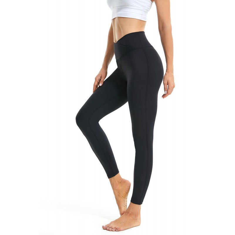 TOPYOGAS 여성 캐주얼 해적판 요가 바지 V 크로스오버 하이 웨이스트 플레어 운동 바지 레깅스