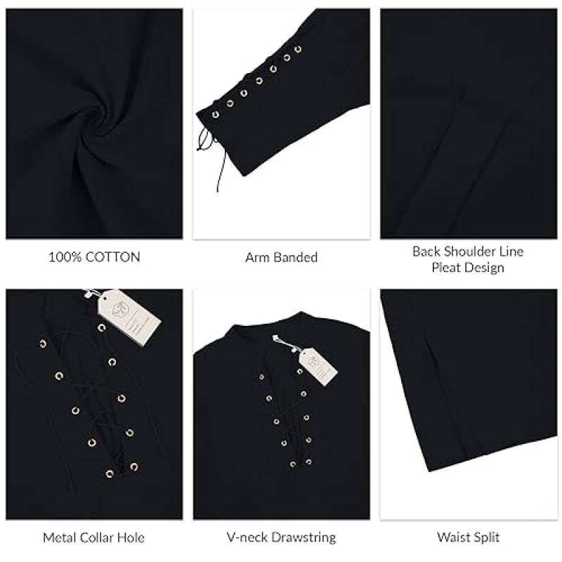 남성용 코튼 린넨 셔츠 Drawstring Arm Banded Tops 중세 바이킹 해적 르네상스 할로윈 의상