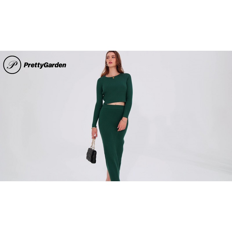 PRETTYGARDEN 여성 가을 ​​2 피스 스웨터 세트 리브 니트 긴 소매 자르기 탑 Maxi Bodycon 스커트 캐주얼 의상 드레스