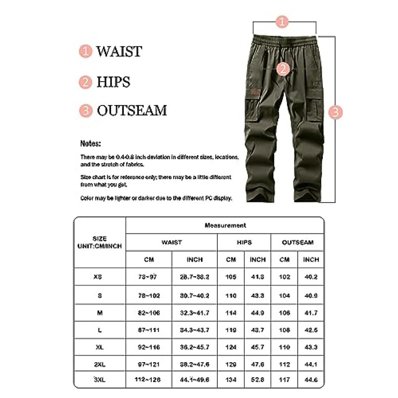 Comdecevis 남성용 캐주얼 카고 바지 운동 조깅 스트레치 스웨트 팬츠 하이킹 드로스트링 전술 바지(멀티 포켓 포함)
