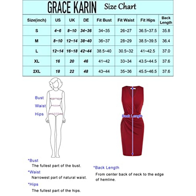 GRACE KARIN 여성 딥 브이 넥 랩 드레스 여름 민소매 트위스트 칼집 칵테일 파티 작업 공식 드레스