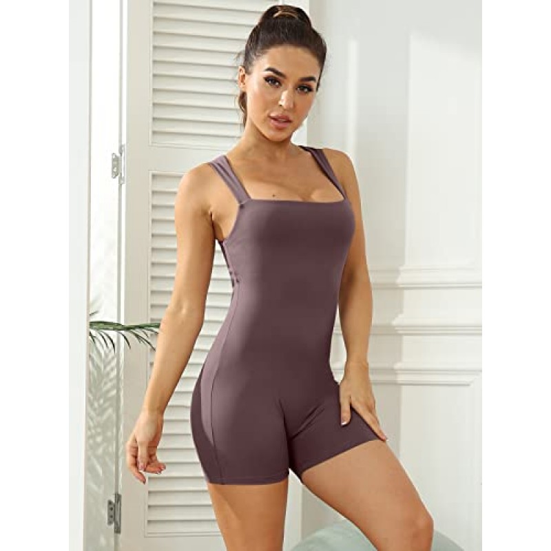 AUTOMET Womens Jumpsuits Unitard Bodysuits 반바지 Rompers Tummy Control 민소매 원활한 요가 Bodycon 복장 2023