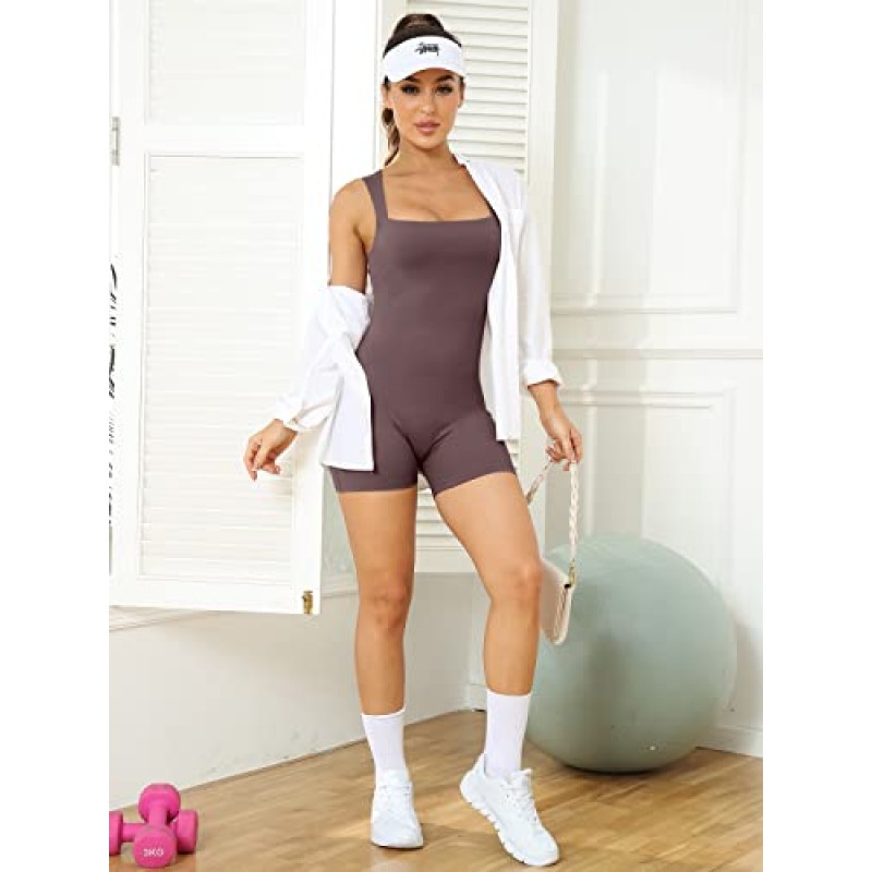 AUTOMET Womens Jumpsuits Unitard Bodysuits 반바지 Rompers Tummy Control 민소매 원활한 요가 Bodycon 복장 2023