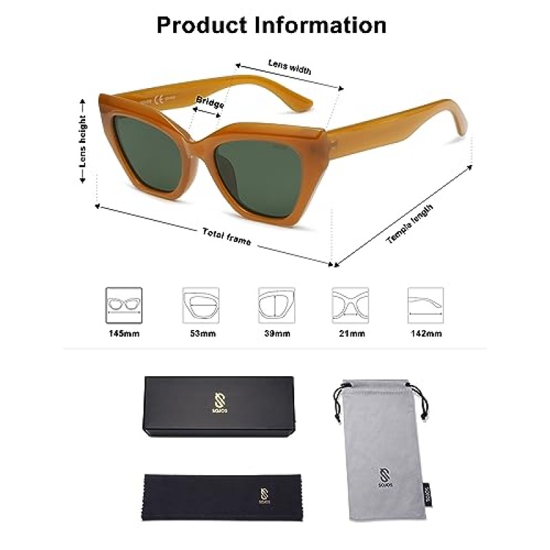 SOJOS Square Cat Eye 여성용 편광 선글라스 레트로 클래식 빈티지 트렌디 Cateye Shades Sunnies Gafas desole SJ2235