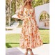 BTFBM 여성 가을 ​​드레스 2023 캐주얼 스퀘어 넥 퍼프 긴 소매 스모크 컷 아웃 Boho Floral Flowy Long Maxi Dress