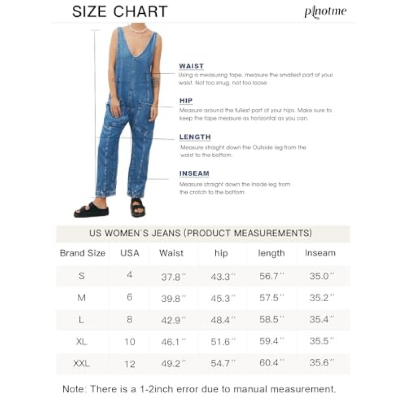 PLNOTME 여성 데님 전체 점프슈트 민소매 V 넥 조절 가능한 스트랩 청바지 긴 바지 로퍼