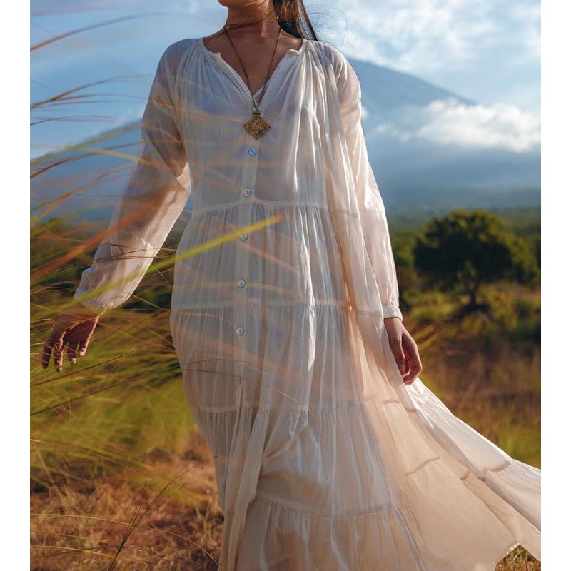 Argeousgor Boho Flowy Maxi 드레스 여성용 퍼프 긴 소매 스퀘어 넥 자수 스윙 티어드 롱 드레스