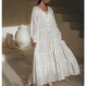 Argeousgor Boho Flowy Maxi 드레스 여성용 퍼프 긴 소매 스퀘어 넥 자수 스윙 티어드 롱 드레스